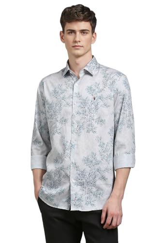 Louis Philippe Men Grey Slim Fit Print Full Sleeves Casual Shirt