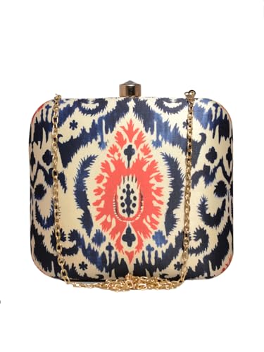 Artklim Blue And Red Ikkat Printed Clutch