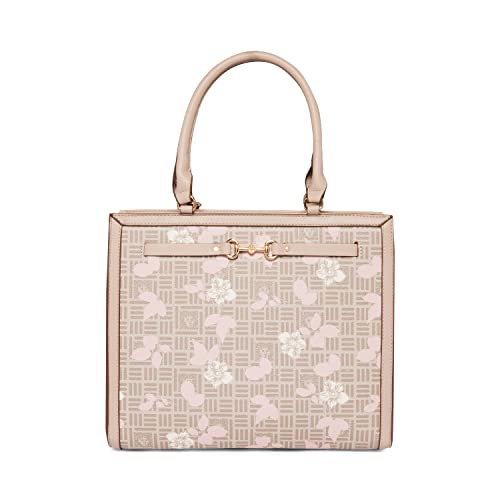 Anne Klein Medium Shopper Tote with Floral Overlay, Stone-Gardenia Multi/Stone, Stone-gardenia Multi / Stone