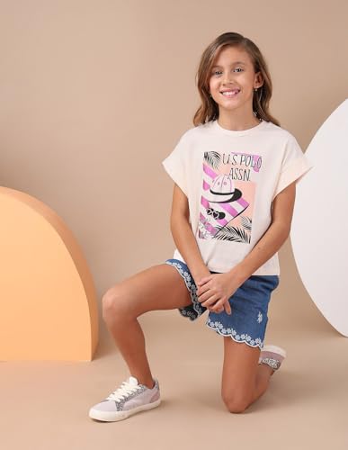U.S. POLO ASSN. Kids Regular fit Cotton Graphic Short Sleeves Round Neck T-Shirts (UGTSH0441_Purple_13-14Y)