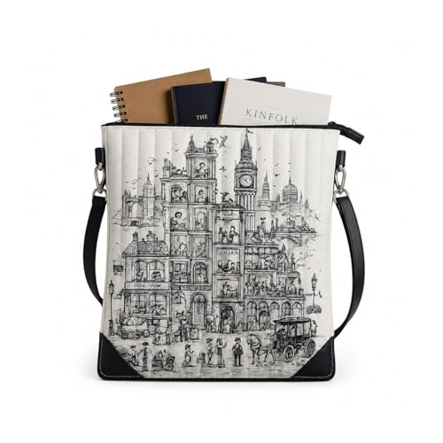 Strutt Sketchscape Sling Bag for Women | Artistic Canvas & Rexine Crossbody Bag | Adjustable Shoulder Strap | Zipper Closure with Back Slip Pocket | Casual Travel Office Everyday Messenger Bag