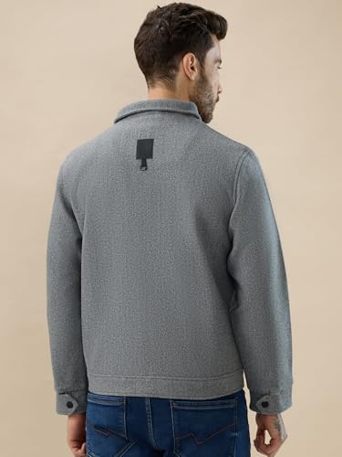 Status Quo Men's Solid Wool Blend Finish Spread Collar Front Flap Pocket Shacket | 90% Polyester,10% RAYON | GREY | 4XL Size