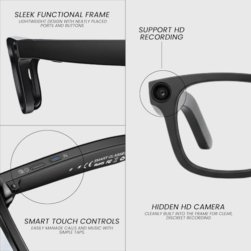 Air Vision AI Smart Glasses with 8MP HD Camera for Hands-Free Photo and Video | AI Voice Assistant | Object Recognition | Bluetooth 5.3 | Dual Mic Noise Reduction Smart Wearable for Daily Use (B39)