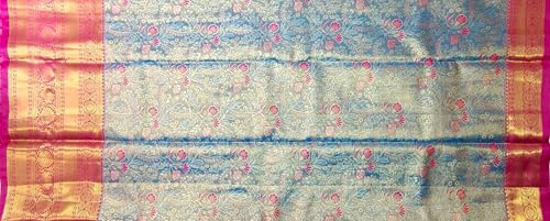 VFCollections Women's Traditional Handloom Kanchipuram Silk Pure Pattu Sarees | Rich Zari Woven Design | Bridal Saree | Unstitched Blouse (VFC548-1) (VFC665-2)