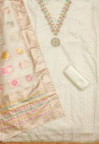 Leeli Peeri Designer Women's Chanderi Jacquard Embroidery Work Unstitched Salwar Suit Dress Material