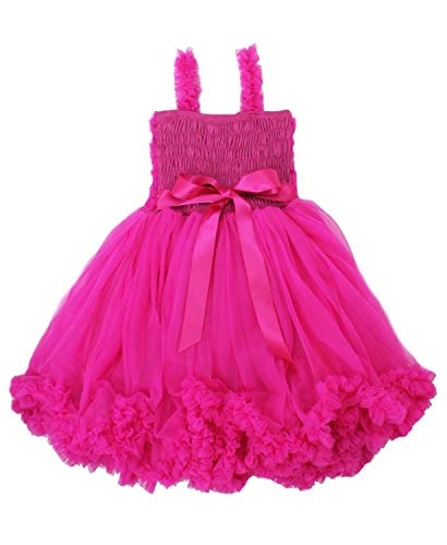 PINK WINGS Baby Girl Magenta Ruffle Tutu Knee Length Dress (9-12 Months, Hot Pink)