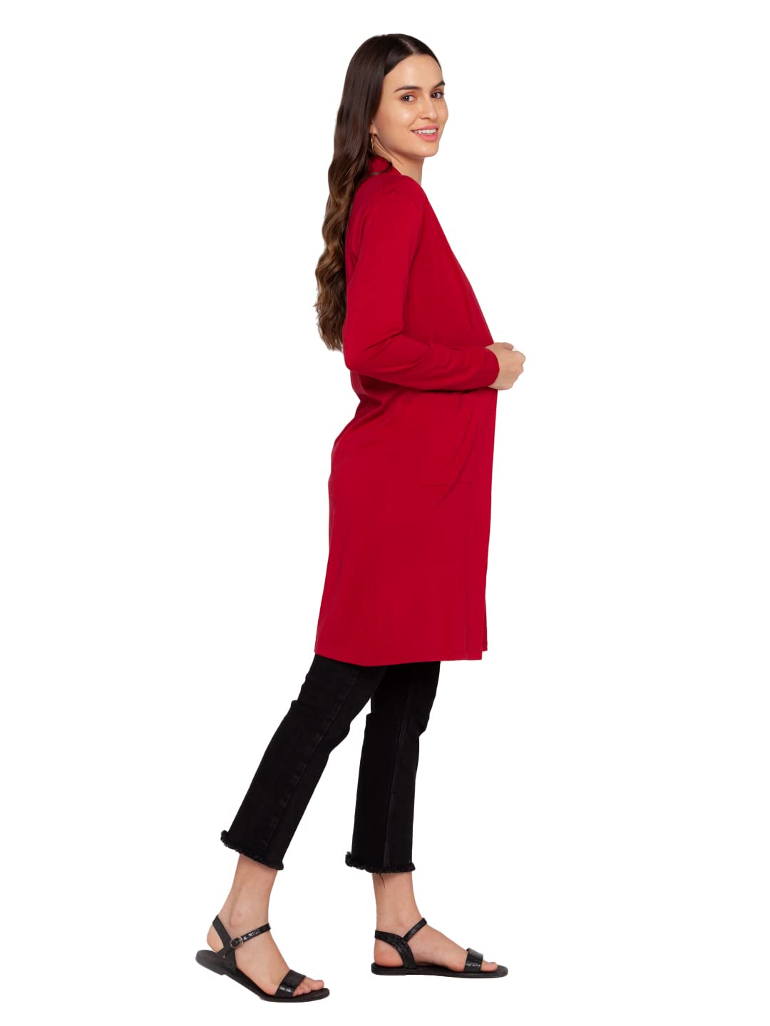 Zink London Maroon Solid Women's Shrug