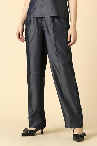 Allen Solly Women's Regular Casual Pants (AHTPWRGF196338_Navy