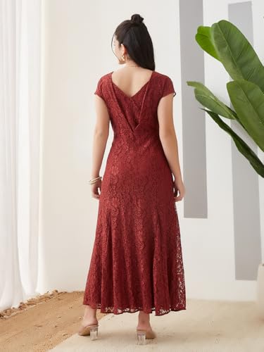 Latin Quarters Women Rust Cap Sleeves Party Dress_XL