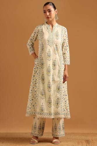 Soch Womens Cream Cotton Digital Printed Botanical Botanical Print Salwar Suit