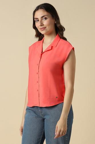 Women Peach Solid Cap Sleeves Shirt