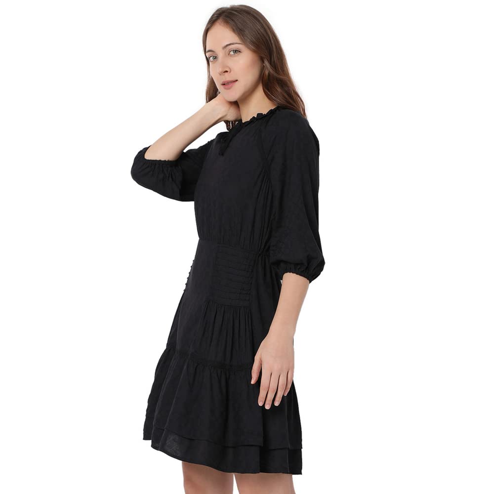 Vero Moda Women's Viscose Fit and Flare Above The Knee Dress (113255001-Jet Black_Jet XL)