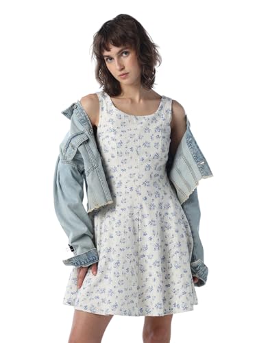 ONLY Women Floral Print Fit and Flare White Dress
