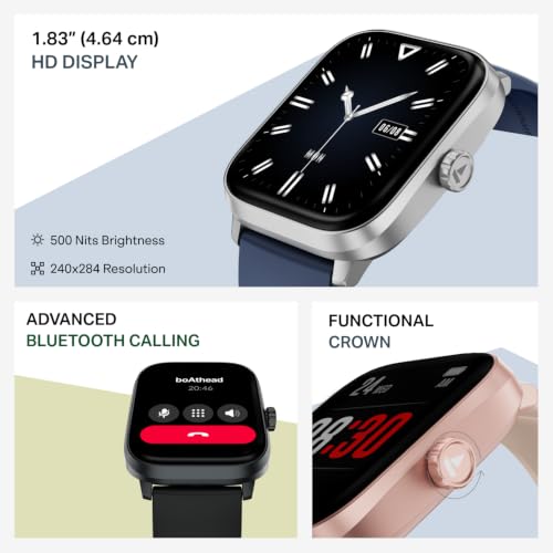 boAt Storm Blaze Smartwatch in Premium Metal Finish with Advanced BT Calling, Functional Crown, 1.83'' (4.64 cm) HD Display, IP68 Waterproof, HR, Sleep, Stress & SPO₂ Tracking, SOS (Active Black)