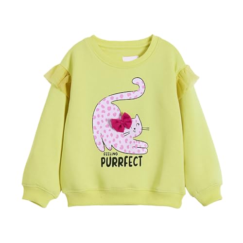 Hopscotch Girls Yellow Full Sleeves Bow Applique Kitty Ruffled Sweatshirt for Age (3-4 Years)