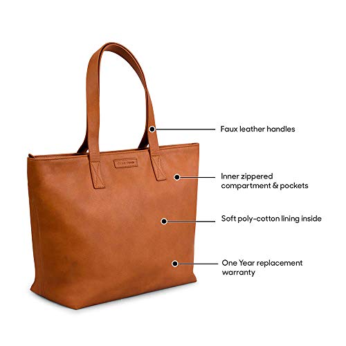 DailyObjects Women's Latest Tote Bag | Spacious, Stylish, Sturdy Vegan Leather Handbag with Zip closure and Laptop Compatibility | Handcrafted Ladies Shoulder Purse For Daily & Office Use - Tan