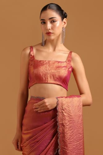 Soch Womens Fuchsia Fendy Organza Swarovski Stone Embellished Saree