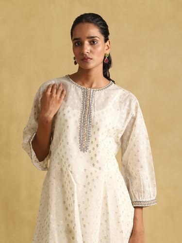 Ritu Kumar Off White Embroidered Ensemble Kurti With Dhoti Pant And Inner