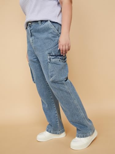 Max Women Washed Cargo Jeans (Blue_40)