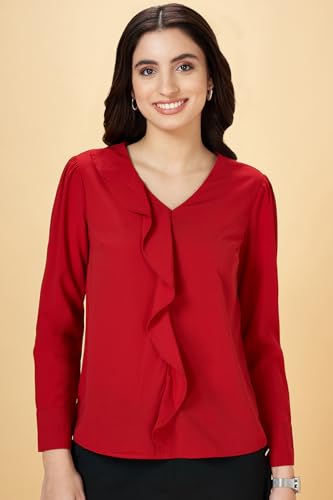 Annabelle by Pantaloons Women's Regular Fit T-Shirt (110152402004_Savvy Red L)