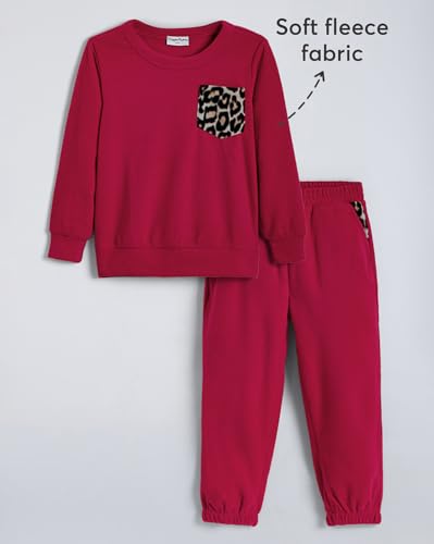 Hopscotch Girls Full Sleeves Fuchsia 2-Pc Leopard Pocket Jogger Set For Age (2-3 Years)