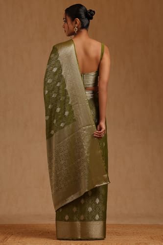 Soch Womens Olive Georgette Ethnic Motifs Zari Woven Saree