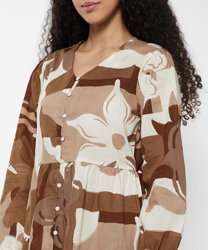 Max Women Printed Tiered Dress(White_S)