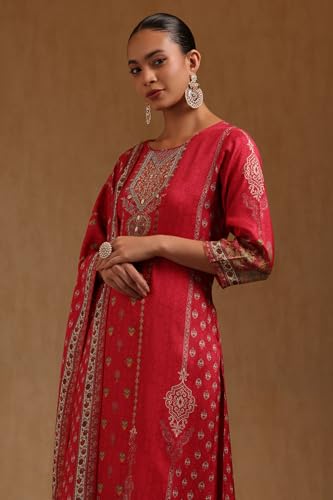 Soch Womens Fuchsia Muslin Ethnic Motifs Zari Embroidered Salwar Suit