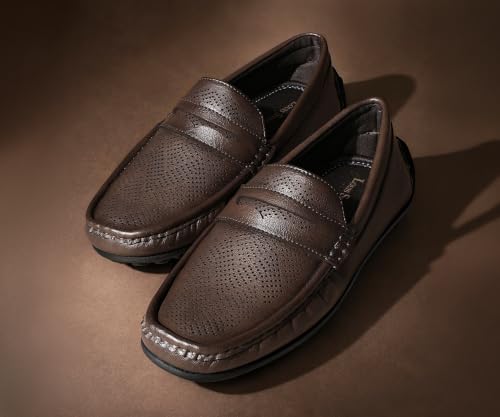 LOUIS STITCH Men’s Brunette Brown Formal Slip-On Loafer Shoes | Soft Touch & Lightweight | LSVSFL-01 |UK-10