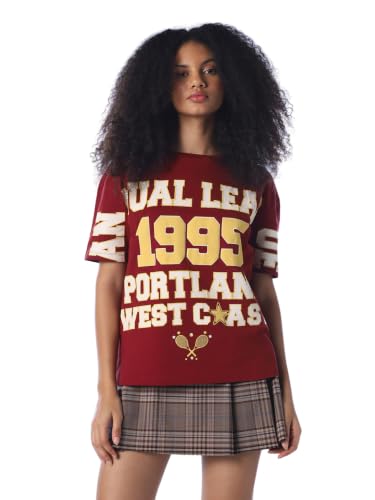 ONLY Women's Typographic Relaxed Fit Red T-Shirt