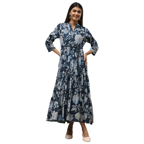 Biba Women Earthy Blue Cotton Dress_34
