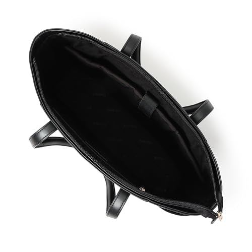 Fastrack Gridlock Tote | Woven Faux-Leather Women's Handbag | Laptop Tote with Textured Side Pockets & Gold Hardware