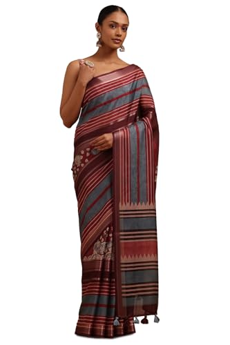 Soch Womens Maroon Crepe Striped Saree