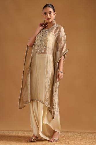 Soch Womens Gold Viscose Botanical Kaftan Suit With Stones And Sequins