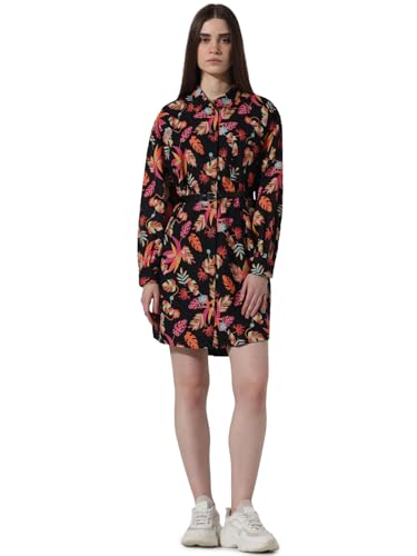 ONLY Women Printed Cotton Above Knee Black Shirt Dress