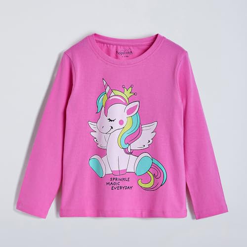Hopscotch Girls Full Sleeves Multi 3-Pack Unicorn Cotton T-Shirts for Ages (4-5 Years)