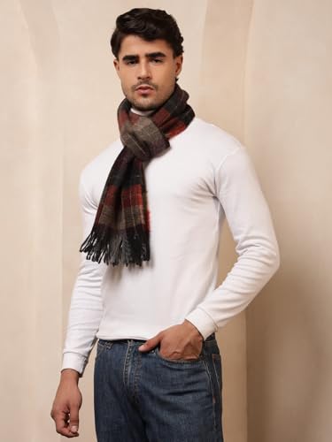 Ravaiyaa - Attitude is everything Men's Brown Checked Pattern Reversible Winter Wool Scarf, Muffler 72"x14" Inch