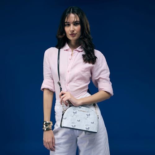 Caprese Scarlet Small Sling Bag for Women with Adjustable Strap | Floral Printed Faux Leather | Multi-Compartment Crossbody Purse | Zipper Closure | Stylish Everyday Bag (Black)