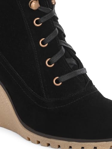 Delize Black Women wedge derby ankle boots TT-0059-41