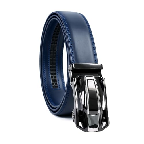 WildHorn Men's Genuine Leather Belt for Men| Premium Auto-Lock Buckle | Adjustable up to 48” | Formal & Casual Wear | Micro-Adjust Fit | Stylish Gift Box Included (MIDNIGHT NAVY)