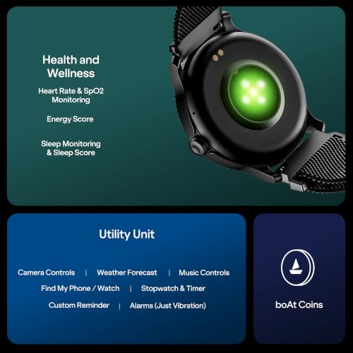 boAt Lunar Discovery – 2026 Edition w/ 1.39" (3.5 cm) HD Display, Bluetooth Calling, Emergency SOS, HR, SpO2 & Sleep Tracking Smart Watch for Men & Women (Black Metal)