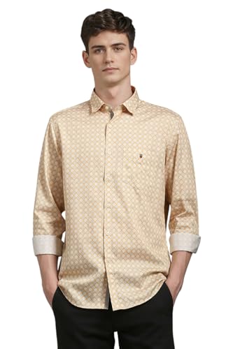 Men Yellow Slim Fit Print Full Sleeves Casual Shirt