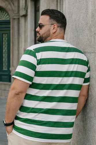Veirdo Men’s Plus Size Oversized T-Shirt in Cotton Fabric, Comfortable Casual Wear with Relaxed Fit for Big & Tall Men, (Sizes 3XL to 5XL) (PS_VD_GRN_STRP_5XL)