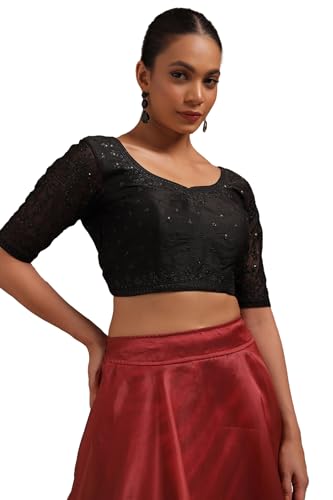 Soch Womens Black Tussar Embroidered Padded Blouse with Sequins