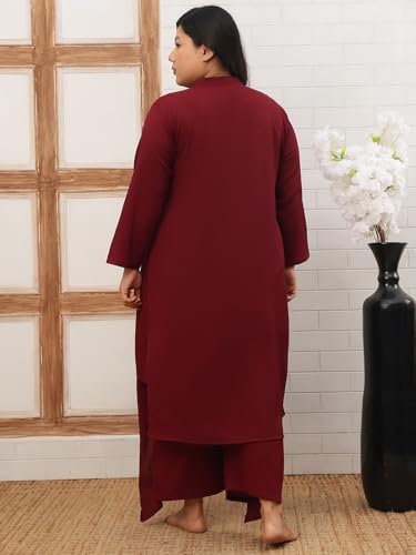 LAS By Ananya Maroon Solid Night Wear (A-Line Top & Bottom, Full Sleeve) (3XL)