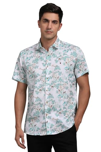 Louis Philippe Men White Slim Fit Print Half Sleeves Casual Shirt