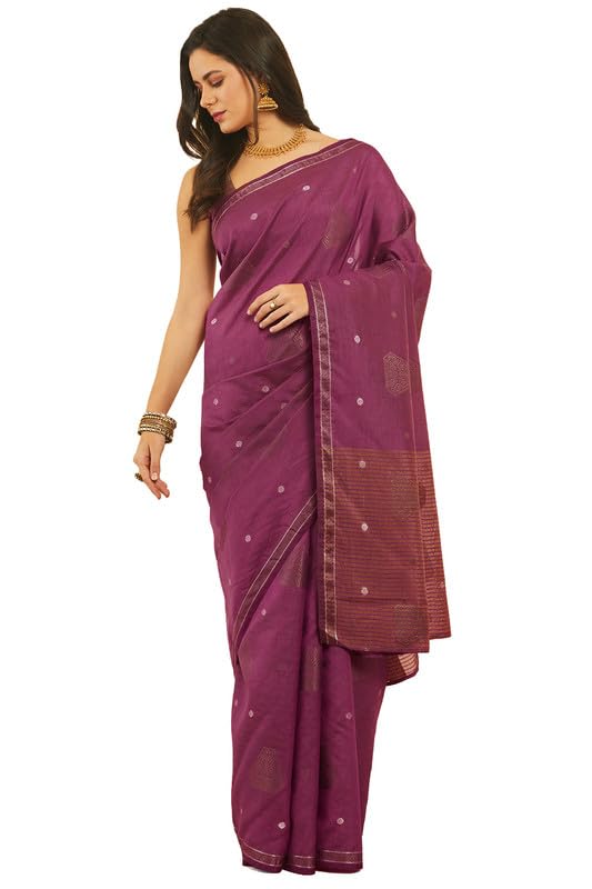 Soch Womens Wine Ethnic Motifs Woven Design Art Silk Saree