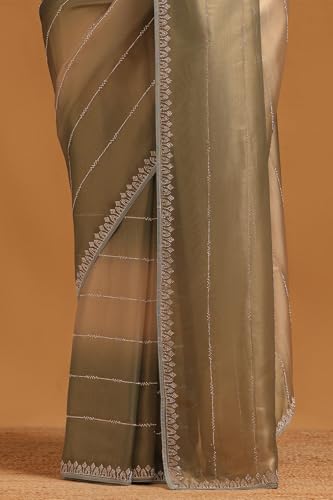 Soch Womens Green Tissue Ombre Saree With Stone Work