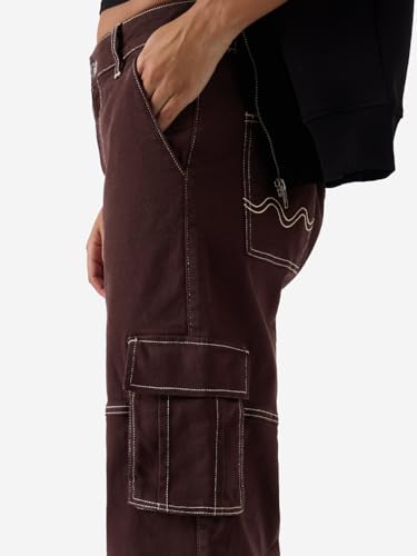 The Souled Store TSS Originals: Copper Women and Girls Straight Fit Cotton Cargo Jeans Women Jeans Bottoms Casual Lounge Pants Fashionable Outdoor Comfy Stretchy Breathable Lightweight Stylish Wide