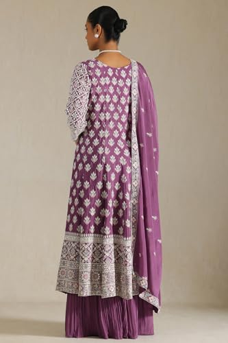 Soch Womens Purple Chinon Embroidered Salwar Suit With Thread Work